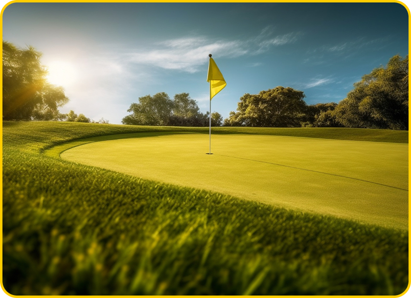 Golf course with ball near flag