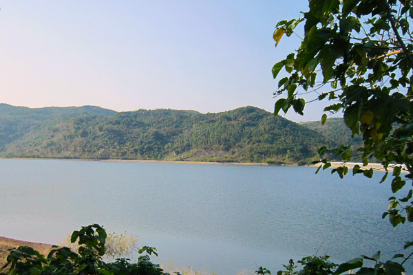 Golf course with ball near flag