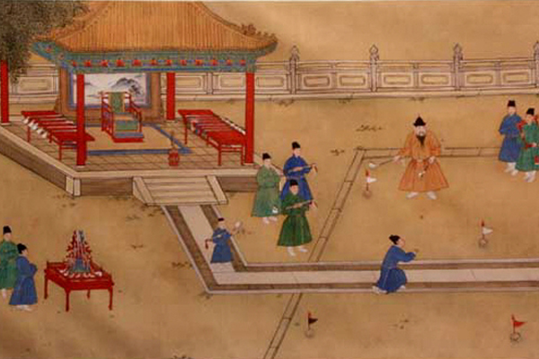 Golf course with ball near flag