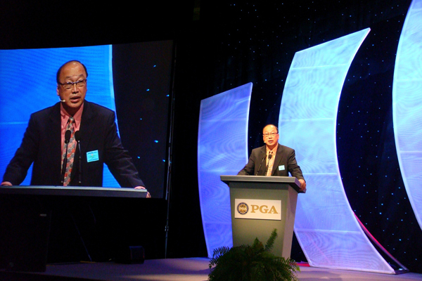 Golf course with ball near flag