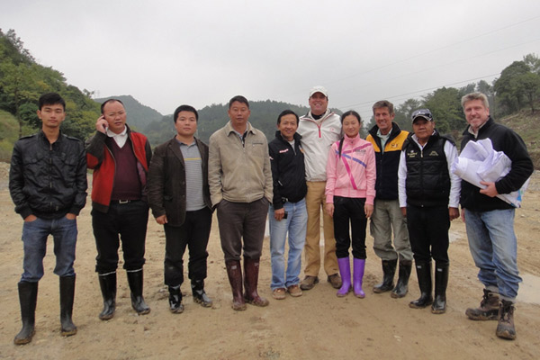 Golf course with ball near flag