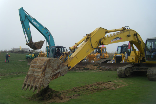 Golf course with ball near flag