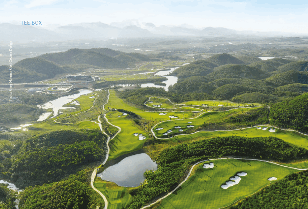 Golf course with ball near flag