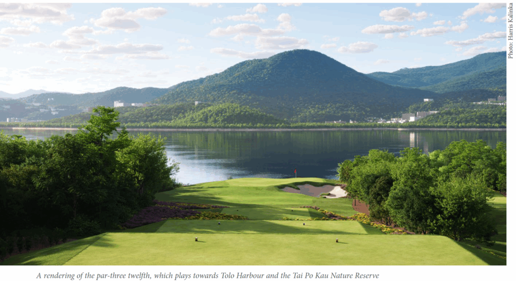 Golf course with ball near flag